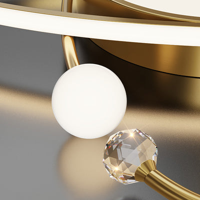 Plafonnier LED en acrylique cuivre avec dôme à double anneau rond scandinave contemporain pour chambre 