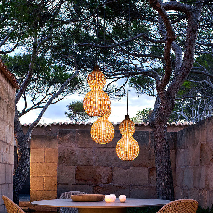 Suspension lumineuse contemporaine créative étanche en forme de gourde et cacahuète en rotin et acier inoxydable à 1 lumière pour l&