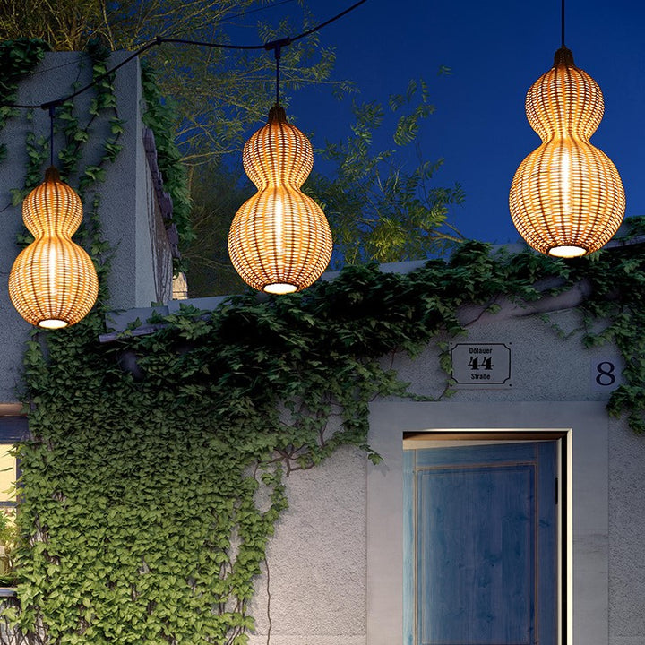 Suspension lumineuse contemporaine créative étanche en forme de gourde et cacahuète en rotin et acier inoxydable à 1 lumière pour l&