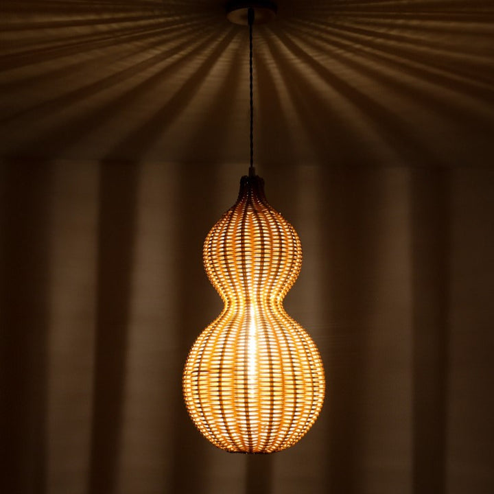 Suspension lumineuse contemporaine créative étanche en forme de gourde et cacahuète en rotin et acier inoxydable à 1 lumière pour l&