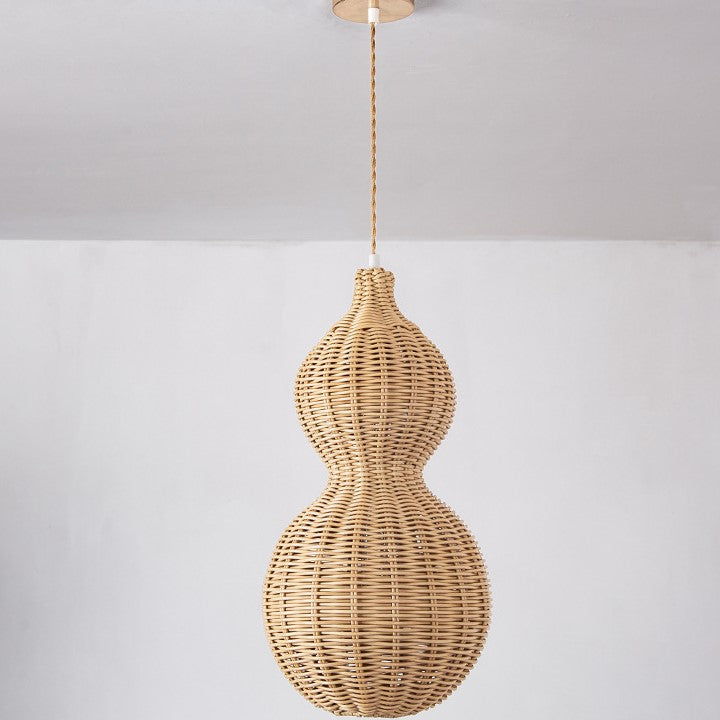 Suspension lumineuse contemporaine créative étanche en forme de gourde et cacahuète en rotin et acier inoxydable à 1 lumière pour l&