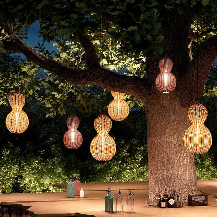 Suspension lumineuse contemporaine créative étanche en forme de gourde et cacahuète en rotin et acier inoxydable à 1 lumière pour l&