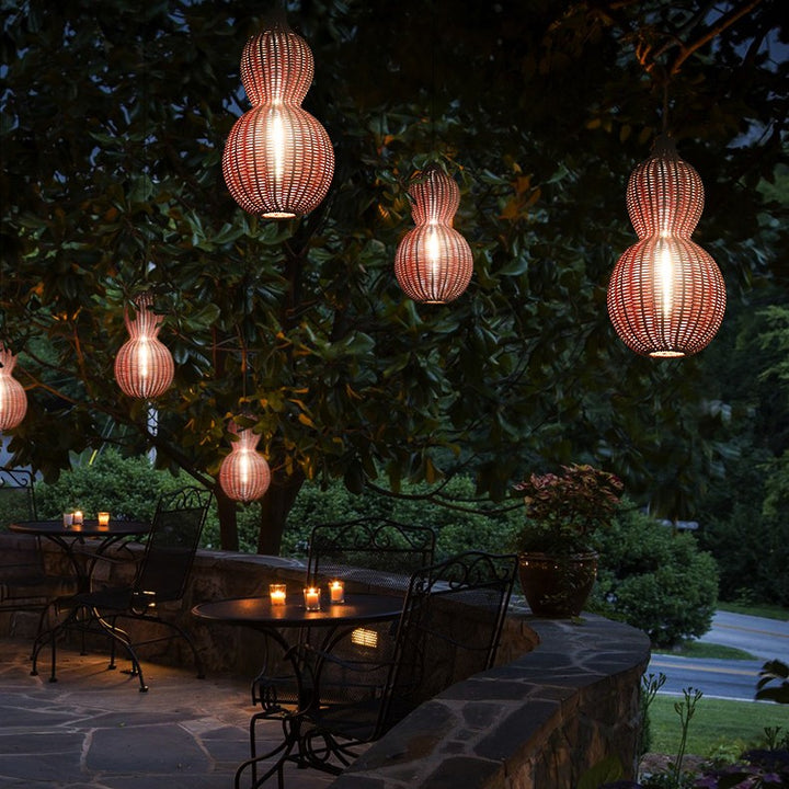 Suspension lumineuse contemporaine créative étanche en forme de gourde et cacahuète en rotin et acier inoxydable à 1 lumière pour l&