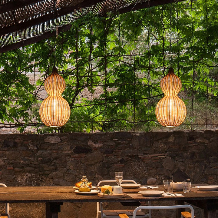 Suspension lumineuse contemporaine créative étanche en forme de gourde et cacahuète en rotin et acier inoxydable à 1 lumière pour l&