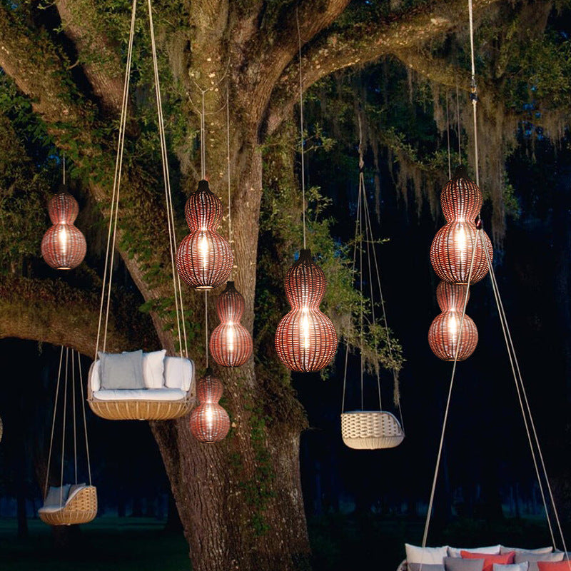 Suspension lumineuse contemporaine créative étanche en forme de gourde et cacahuète en rotin et acier inoxydable à 1 lumière pour l&
