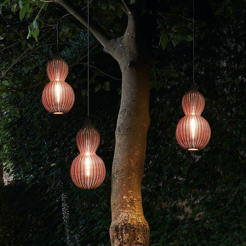 Suspension lumineuse contemporaine créative étanche en forme de gourde et cacahuète en rotin et acier inoxydable à 1 lumière pour l&