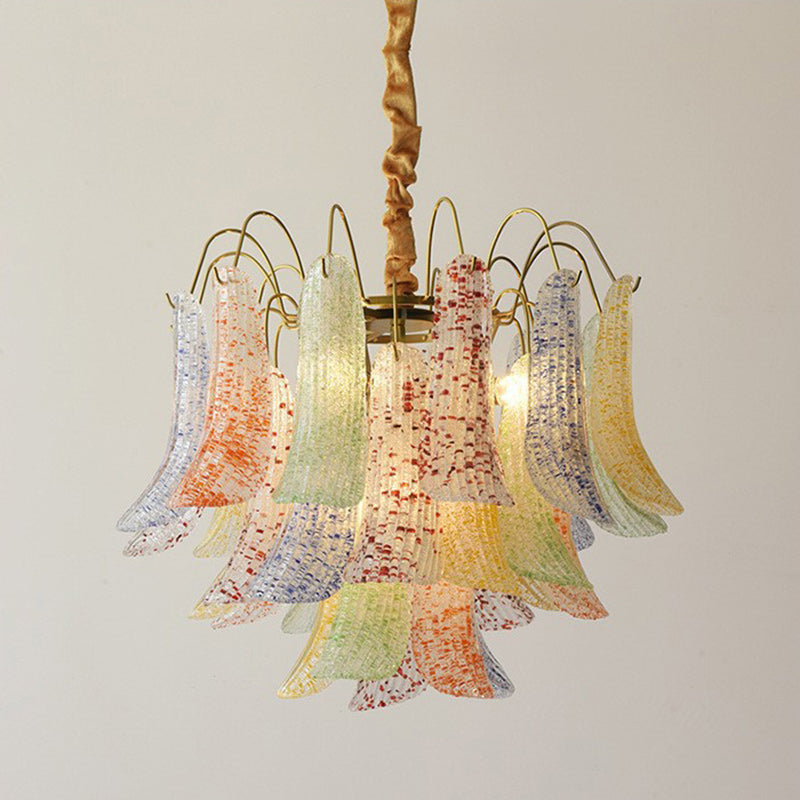 Lustre rond en fer et verre coloré traditionnel français à 5/6 lumières pour salon 
