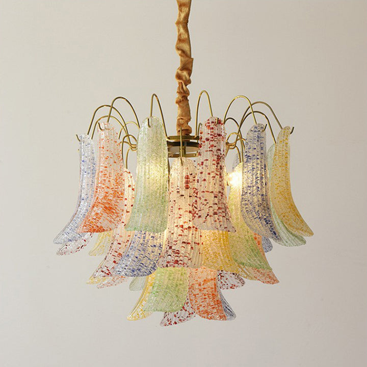 Lustre rond en fer et verre coloré traditionnel français à 5/6 lumières pour salon 