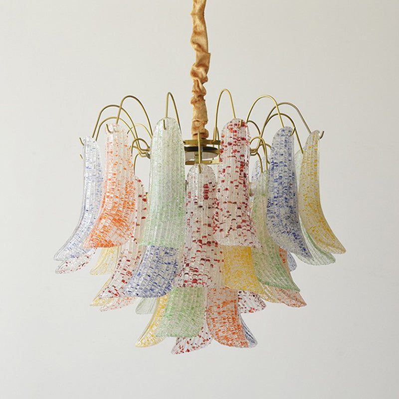 Lustre rond en fer et verre coloré traditionnel français à 5/6 lumières pour salon 