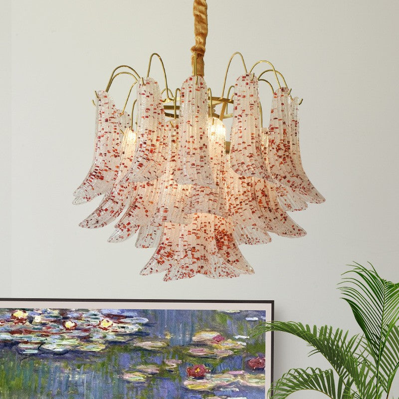 Lustre rond en fer et verre coloré traditionnel français à 5/6 lumières pour salon 