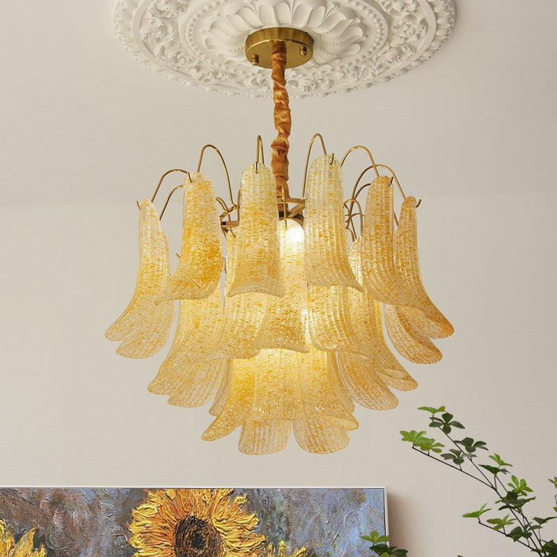 Lustre rond en fer et verre coloré traditionnel français à 5/6 lumières pour salon 