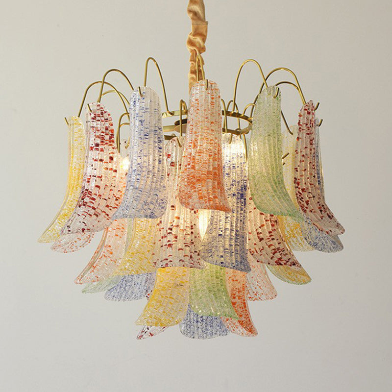 Lustre rond en fer et verre coloré traditionnel français à 5/6 lumières pour salon 