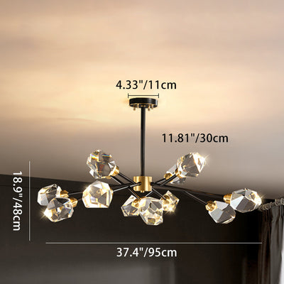 Lustre moderne de luxe rond polygonal en cuivre avec cristaux 6/9/12/15/18 lumières pour salon 