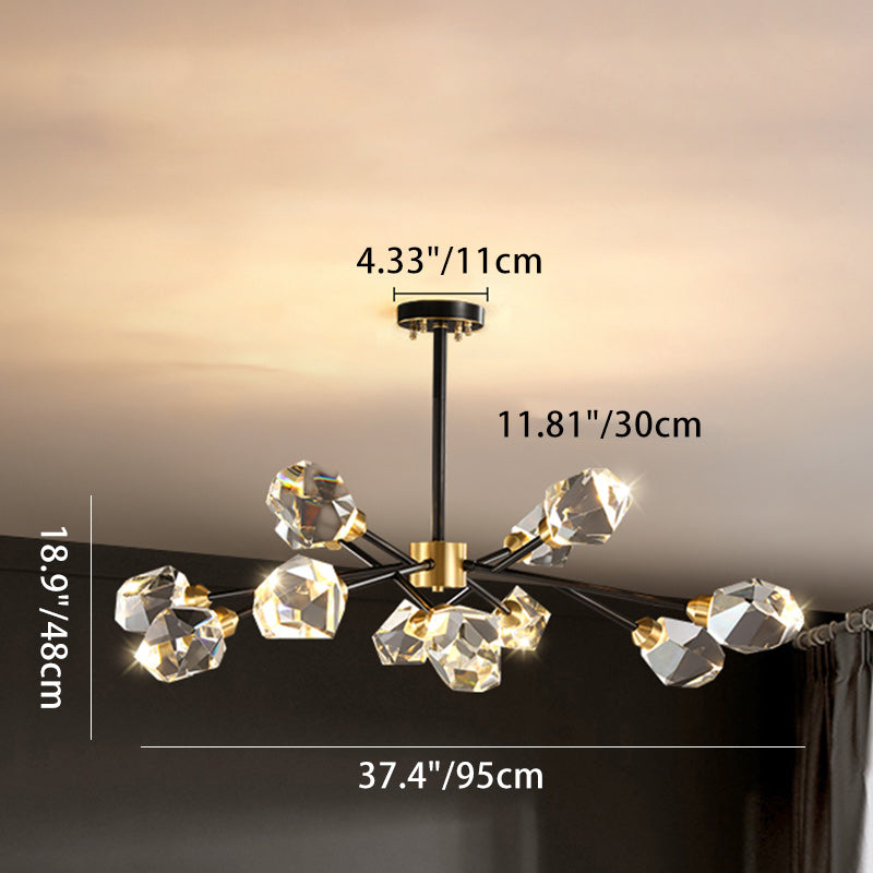 Lustre moderne de luxe rond polygonal en cuivre avec cristaux 6/9/12/15/18 lumières pour salon 