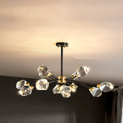 Lustre moderne de luxe rond polygonal en cuivre avec cristaux 6/9/12/15/18 lumières pour salon 