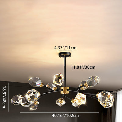 Lustre moderne de luxe rond polygonal en cuivre avec cristaux 6/9/12/15/18 lumières pour salon 