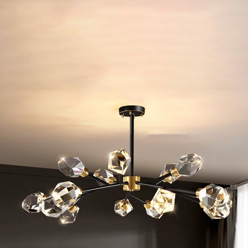 Lustre moderne de luxe rond polygonal en cuivre avec cristaux 6/9/12/15/18 lumières pour salon 