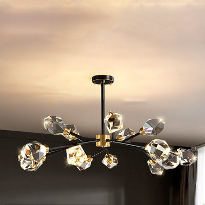 Lustre moderne de luxe rond polygonal en cuivre avec cristaux 6/9/12/15/18 lumières pour salon 