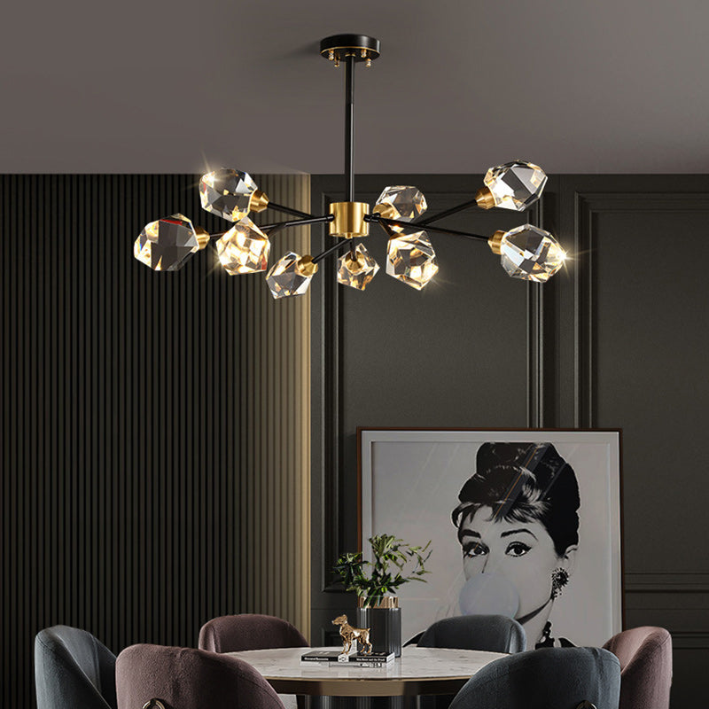 Lustre moderne de luxe rond polygonal en cuivre avec cristaux 6/9/12/15/18 lumières pour salon 