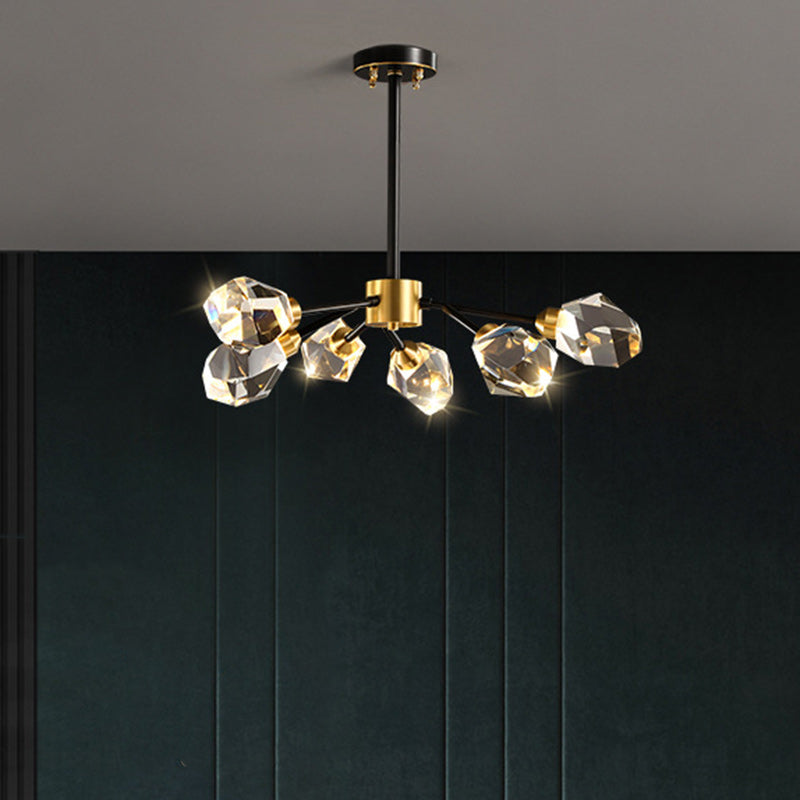 Lustre moderne de luxe rond polygonal en cuivre avec cristaux 6/9/12/15/18 lumières pour salon 