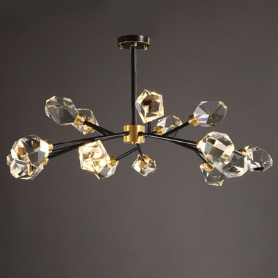 Lustre moderne de luxe rond polygonal en cuivre avec cristaux 6/9/12/15/18 lumières pour salon 