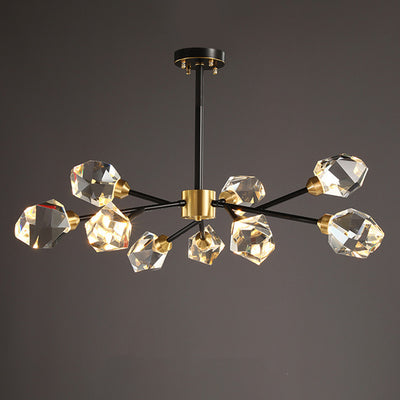 Lustre moderne de luxe rond polygonal en cuivre avec cristaux 6/9/12/15/18 lumières pour salon 
