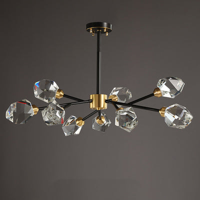 Lustre moderne de luxe rond polygonal en cuivre avec cristaux 6/9/12/15/18 lumières pour salon 