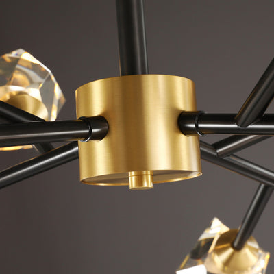 Lustre moderne de luxe rond polygonal en cuivre avec cristaux 6/9/12/15/18 lumières pour salon 