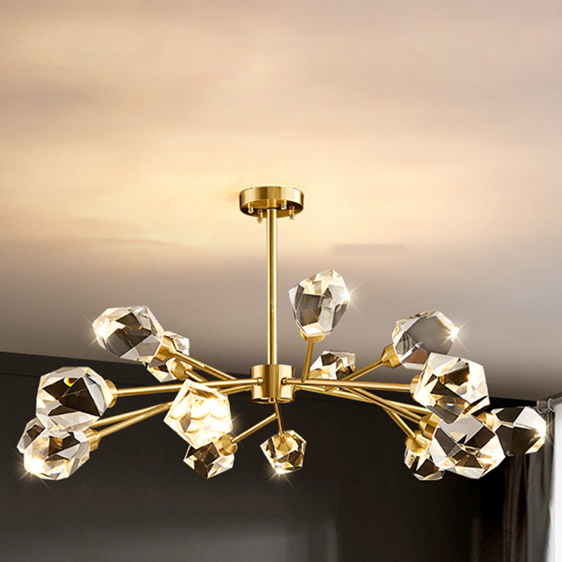 Lustre moderne de luxe rond polygonal en cuivre avec cristaux 6/9/12/15/18 lumières pour salon 