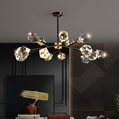 Lustre moderne de luxe rond polygonal en cuivre avec cristaux 6/9/12/15/18 lumières pour salon 