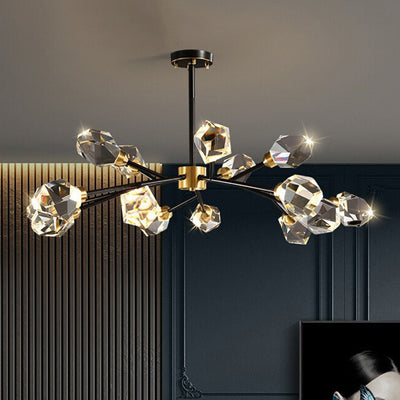 Lustre moderne de luxe rond polygonal en cuivre avec cristaux 6/9/12/15/18 lumières pour salon 