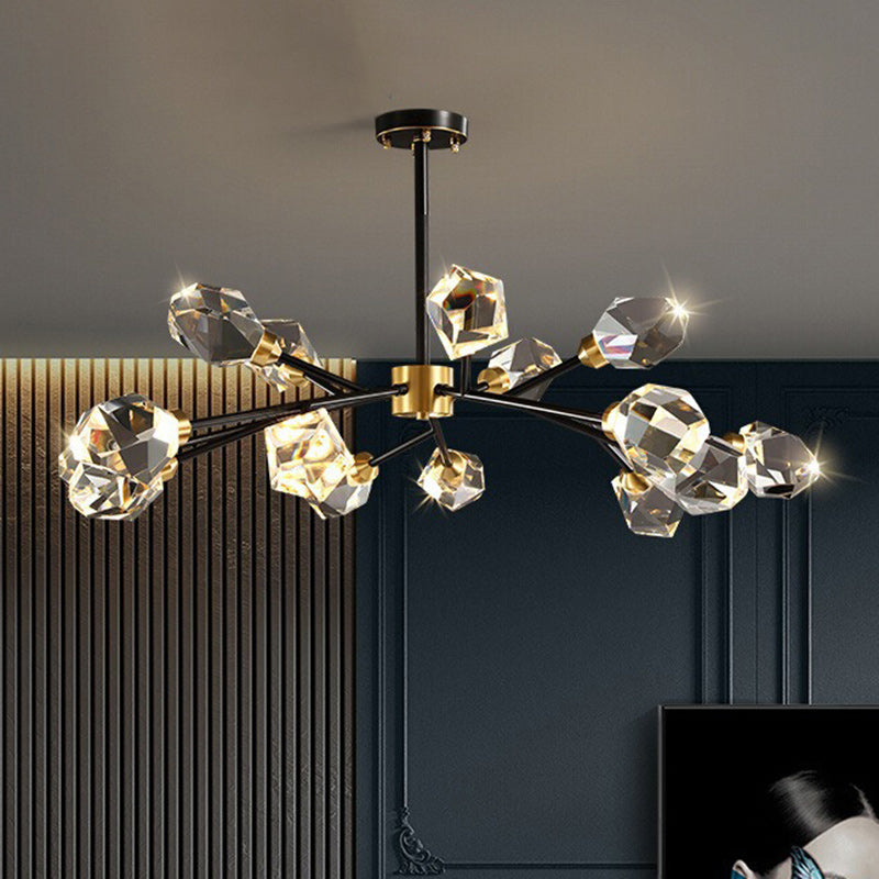 Lustre moderne de luxe rond polygonal en cuivre avec cristaux 6/9/12/15/18 lumières pour salon 
