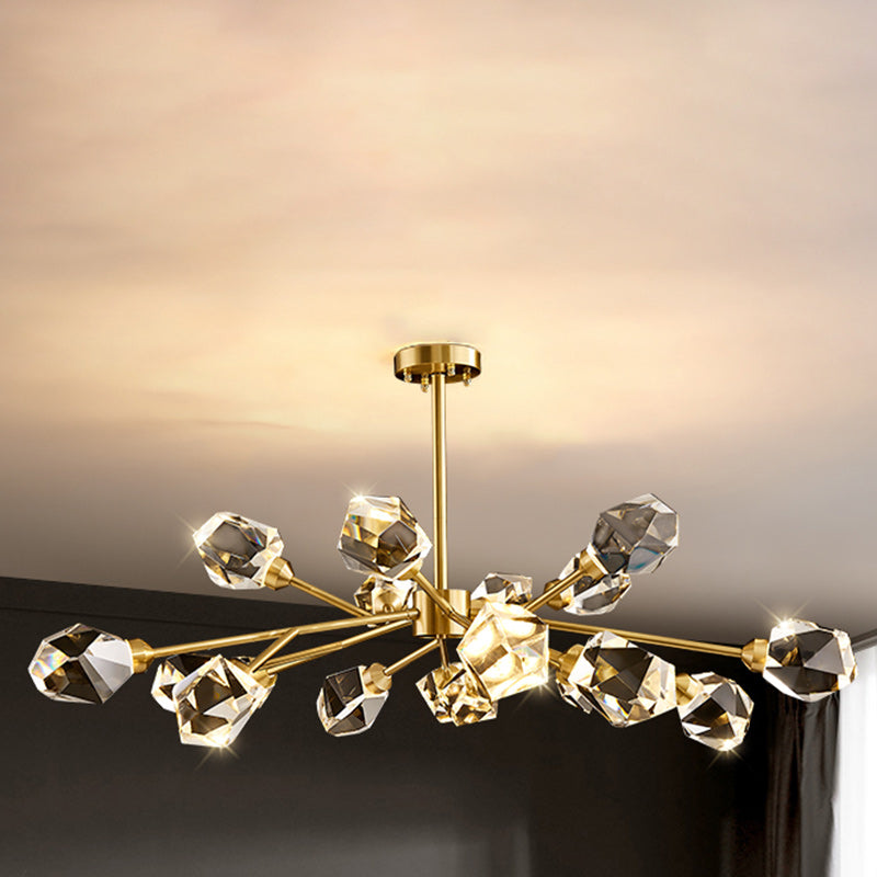 Lustre moderne de luxe rond polygonal en cuivre avec cristaux 6/9/12/15/18 lumières pour salon 