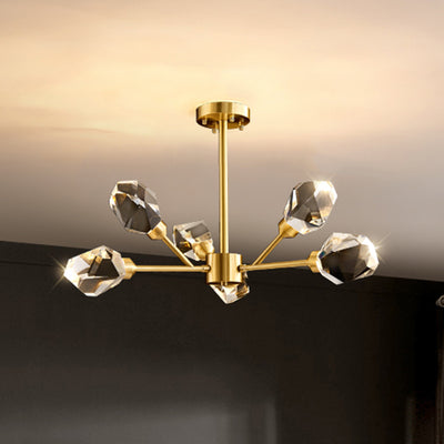 Lustre moderne de luxe rond polygonal en cuivre avec cristaux 6/9/12/15/18 lumières pour salon 