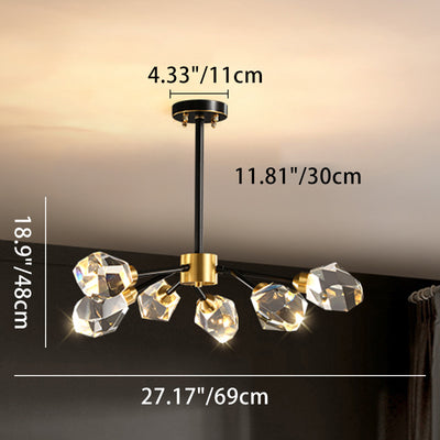 Lustre moderne de luxe rond polygonal en cuivre avec cristaux 6/9/12/15/18 lumières pour salon 
