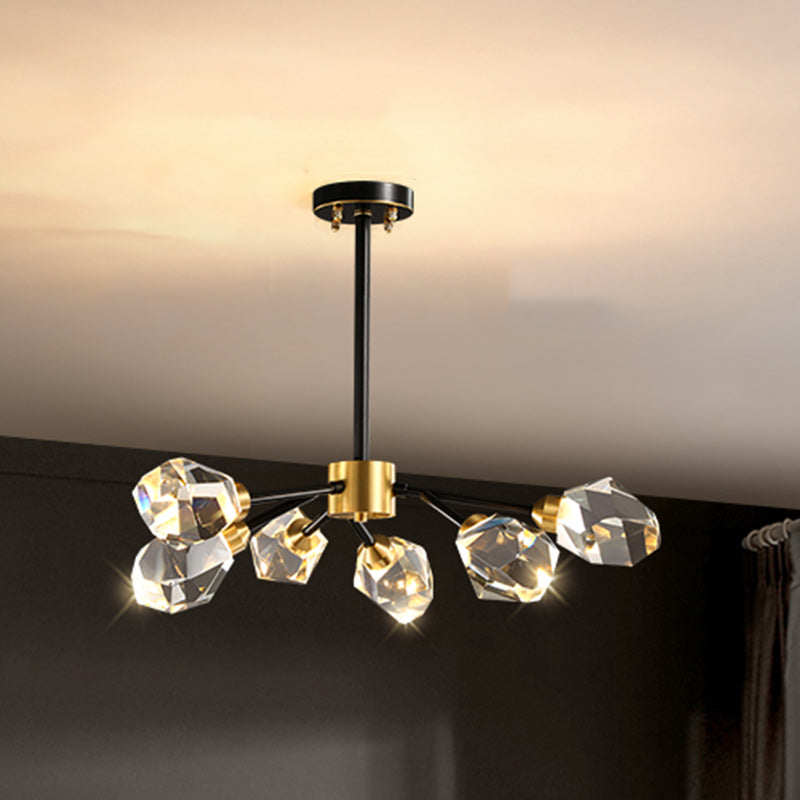 Lustre moderne de luxe rond polygonal en cuivre avec cristaux 6/9/12/15/18 lumières pour salon 