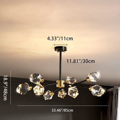 Lustre moderne de luxe rond polygonal en cuivre avec cristaux 6/9/12/15/18 lumières pour salon 