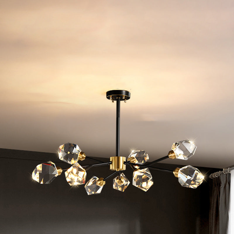 Lustre moderne de luxe rond polygonal en cuivre avec cristaux 6/9/12/15/18 lumières pour salon 