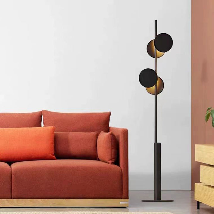 Lampe de sol contemporaine scandinave ronde en fer linéaire à LED pour salon 