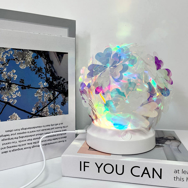 Lámpara de mesa LED redonda de arte moderno Deco USB con flor de cerezo, ola, luna, ABS y PET para dormitorio 
