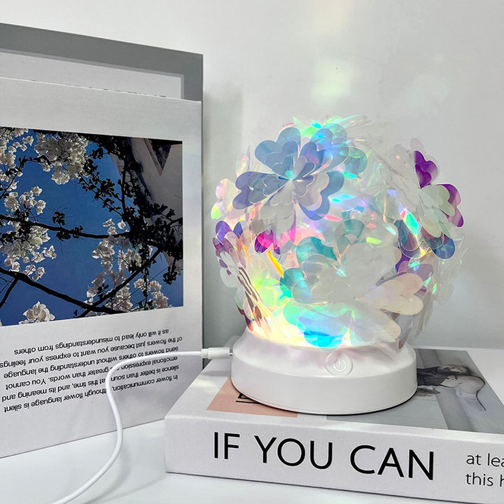 Lámpara de mesa LED redonda de arte moderno Deco USB con flor de cerezo, ola, luna, ABS y PET para dormitorio 