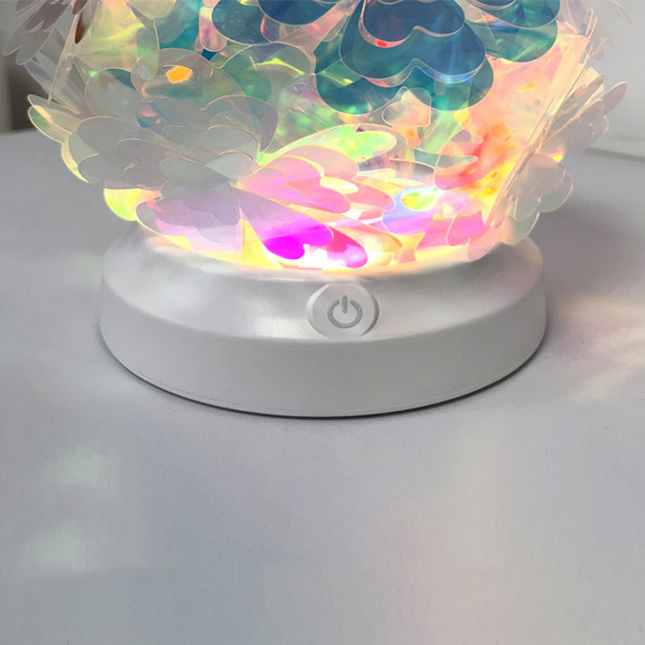Lámpara de mesa LED redonda de arte moderno Deco USB con flor de cerezo, ola, luna, ABS y PET para dormitorio 