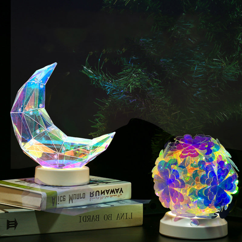 Lámpara de mesa LED redonda de arte moderno Deco USB con flor de cerezo, ola, luna, ABS y PET para dormitorio 