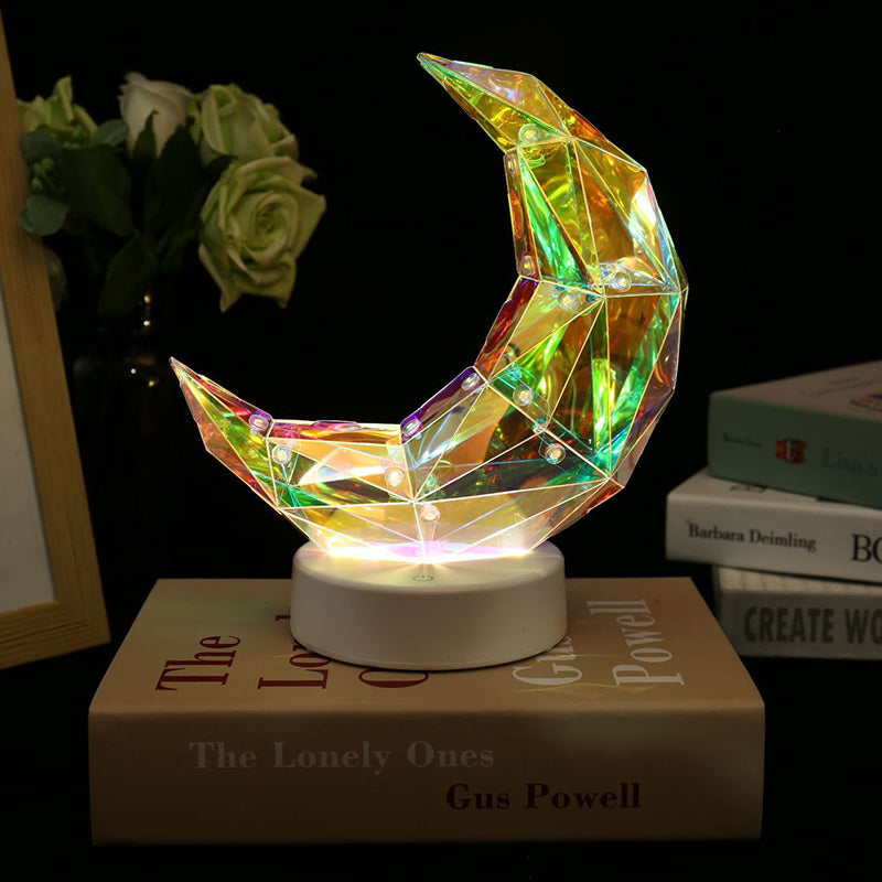 Lámpara de mesa LED redonda de arte moderno Deco USB con flor de cerezo, ola, luna, ABS y PET para dormitorio 