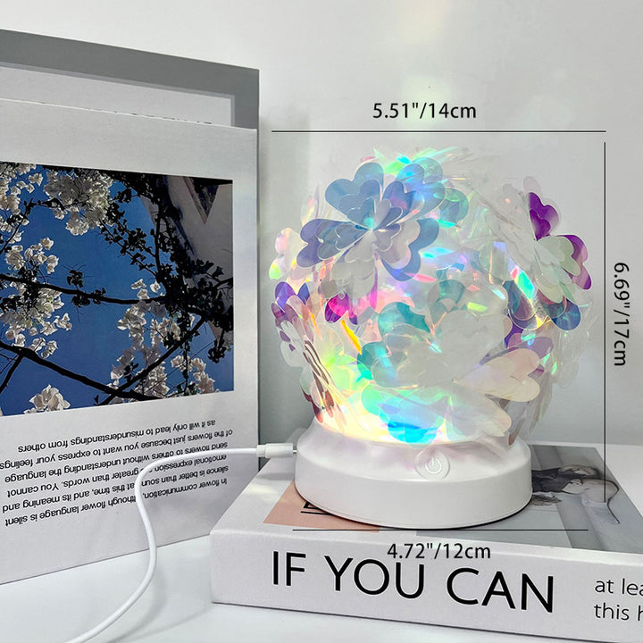 Lámpara de mesa LED redonda de arte moderno Deco USB con flor de cerezo, ola, luna, ABS y PET para dormitorio 