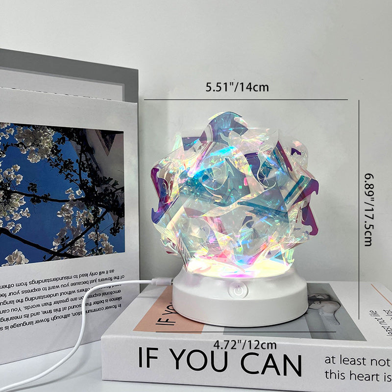 Lámpara de mesa LED redonda de arte moderno Deco USB con flor de cerezo, ola, luna, ABS y PET para dormitorio 