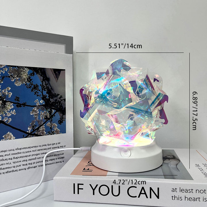 Lámpara de mesa LED redonda de arte moderno Deco USB con flor de cerezo, ola, luna, ABS y PET para dormitorio 
