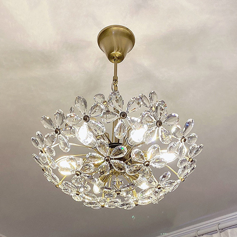 Lustre traditionnel français rond en cuivre avec cristaux et 6/8 lumières pour chambre 