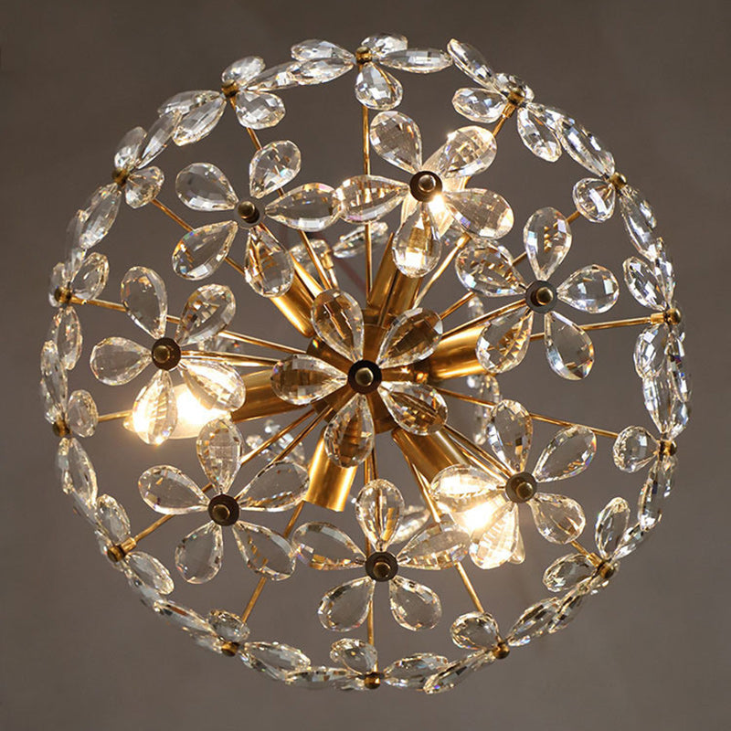 Lustre traditionnel français rond en cuivre avec cristaux et 6/8 lumières pour chambre 