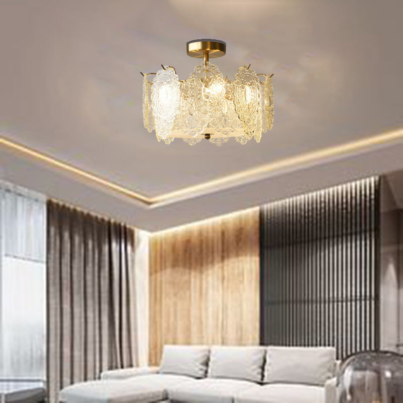 Plafonnier semi-encastré à 5/6 lumières en fer et verre avec perle crème traditionnelle française pour chambre 